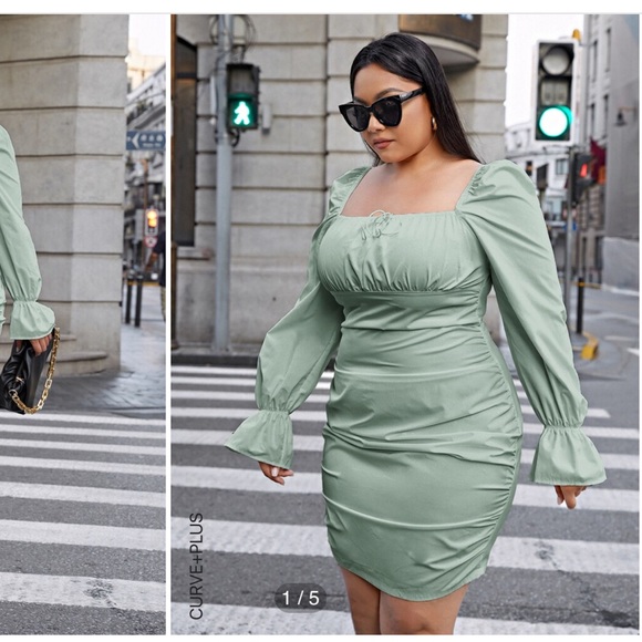 Plus Flounce Sleeve Ruched Bust Dress SHEIN curve - Picture 5 of 5